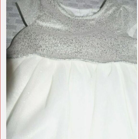 Toddler Formal Dress Girls Sz 6 to9  months White Silver Shimmer by George Girls - Picture 2 of 4